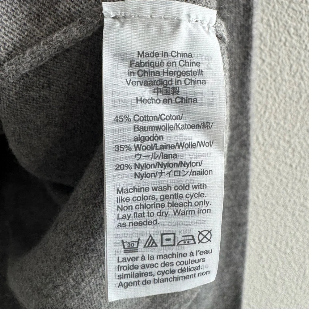 J. Crew Cotton-Wool Blend Teddie Sweater Grey Minimal Classic Fit Pullover